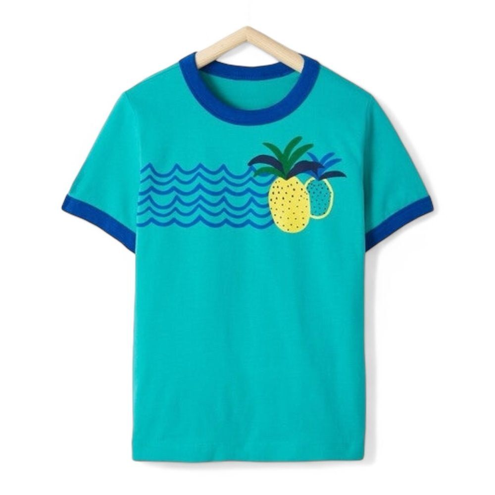 Hanna Andersson T-Shirt Boys 8 Teal Pineapple Graphic Ringer Tee Blue Summer